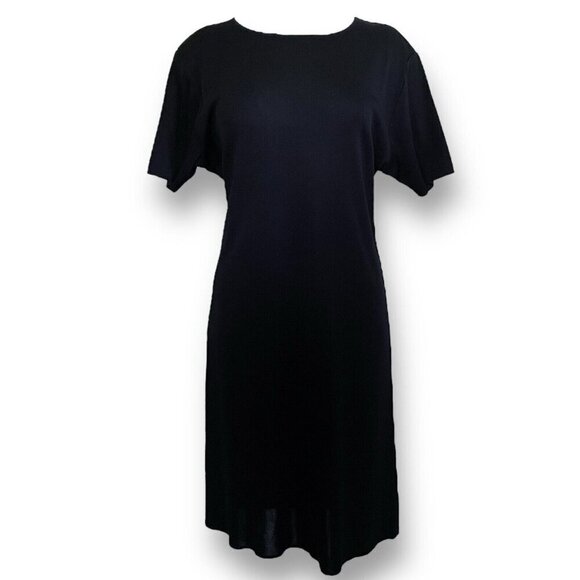 Exclusively Misook Womens Dress Sz Medium Black Acrylic Knit Short Sleeve Shift - Picture 1 of 6